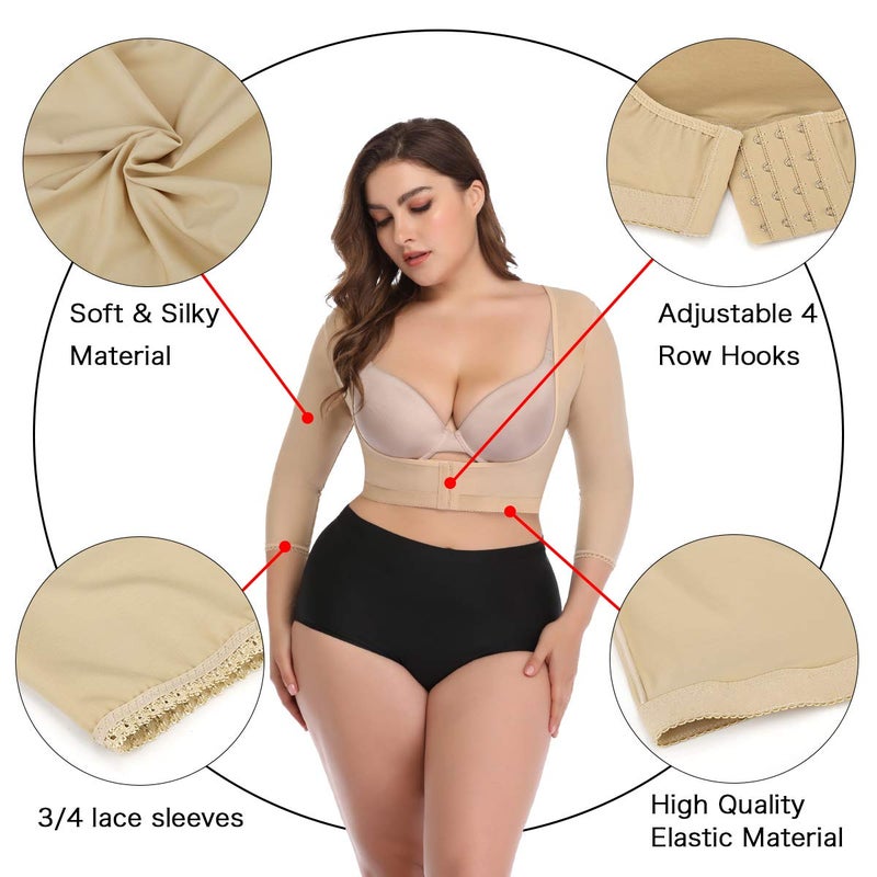 woahee Women's Arm Shaper Plus Size Arm Faja Compression Sleeve Garment Post Surgical Arm Shapewear Nude Small - Image 3